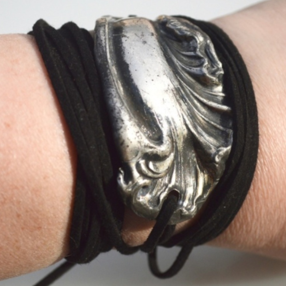 Antique Silver Yoga Boho Tie Wrap Cuff Bracelet
